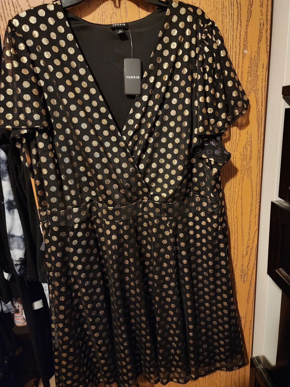 Nwt Torrid Black Dress with Gold Metallic Polka Dots